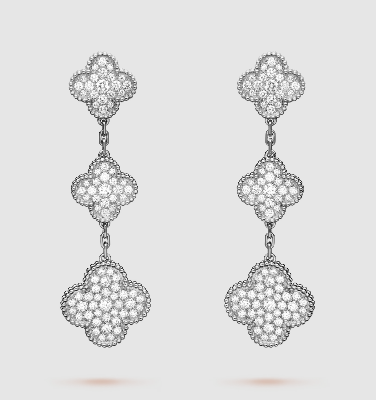 [Elitejewels]CLOVER 3 MOTIF DIAMOND SILVER DROP EARRINGS