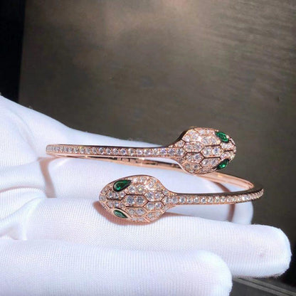 [Elitejewels]SERPENTI BRACELET PINK GOLD MALACHITE DIAMOND DOUBLE SNAKE