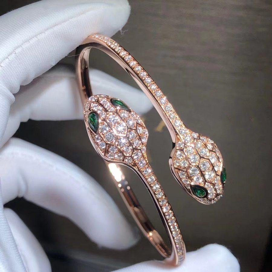 [Elitejewels]SERPENTI BRACELET PINK GOLD MALACHITE DIAMOND DOUBLE SNAKE