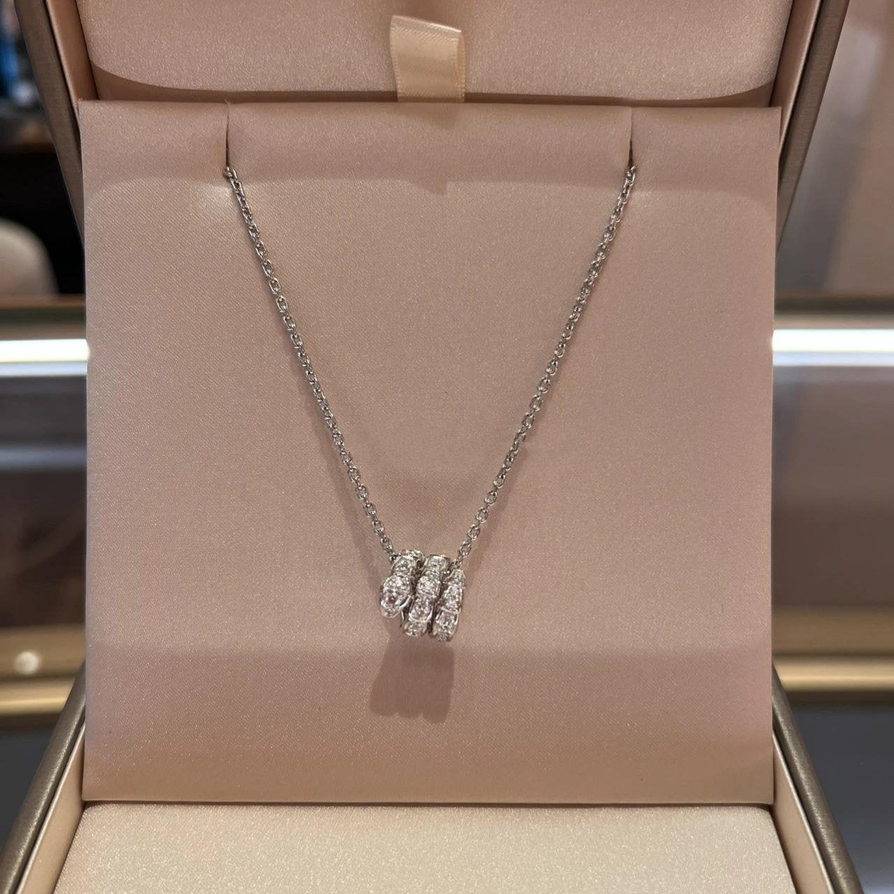 [Elitejewels]SERPENTI SILVER NECKLACE DOUBLE RING DIAMOND