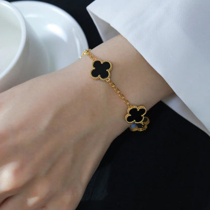 [Elitejewels]CLOVER  5 MOTIFS BLACK ONYX BRACELET