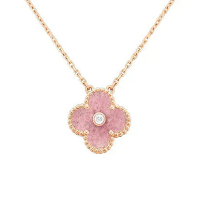 [Elitejewels]CLOVER 15MM DIAMOND RHODONITE NECKLACE