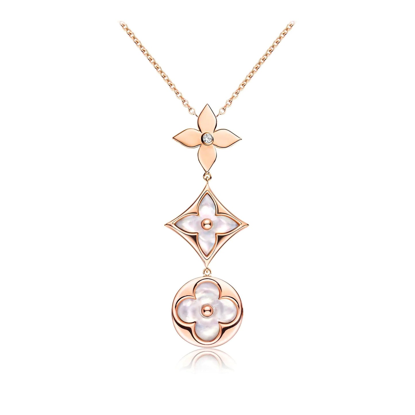 [Elitejewels]カラーブロッサムラリアットネックレス ピンクゴールド ホワイトマザーパール＆ダイヤモンド