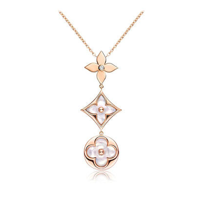 [Elitejewels]カラーブロッサムラリアットネックレス ピンクゴールド ホワイトマザーパール＆ダイヤモンド