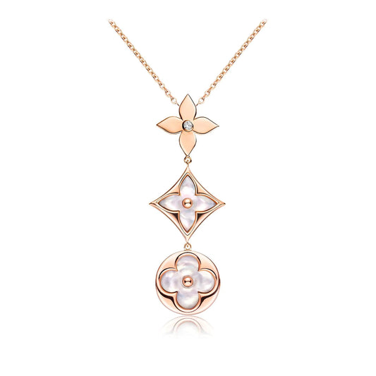 [Elitejewels] COLOR BLOSSOM LARIAT HALSKETTE ROSA GOLD WEISSE PERLMUTT UND DIAMANT