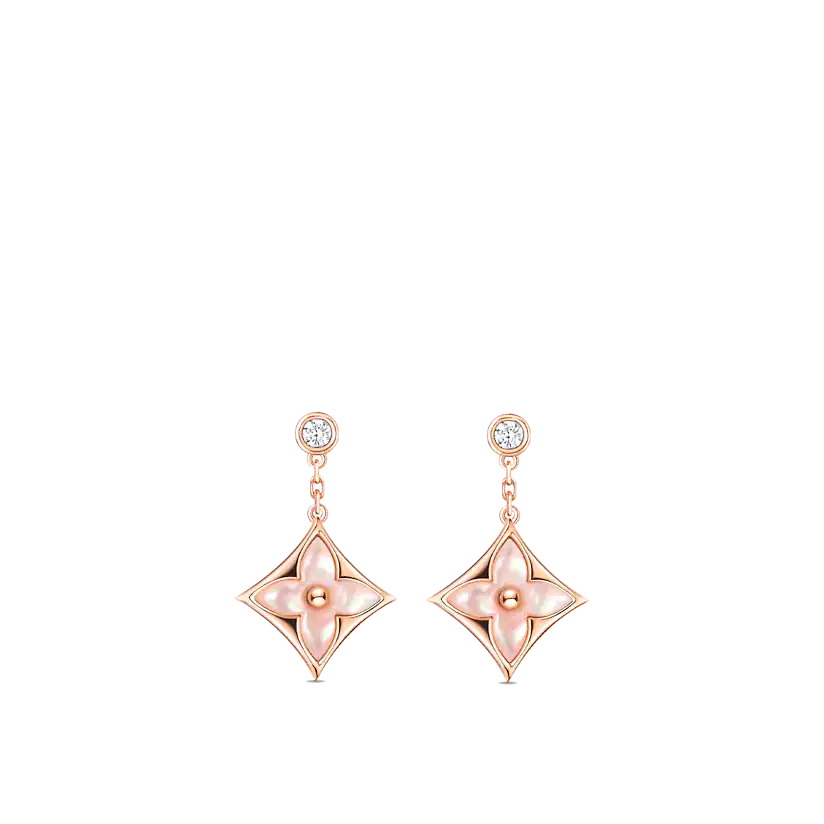 [Elitejewels]ダブルスター ピンクゴールド モップ ドロップ イヤリング