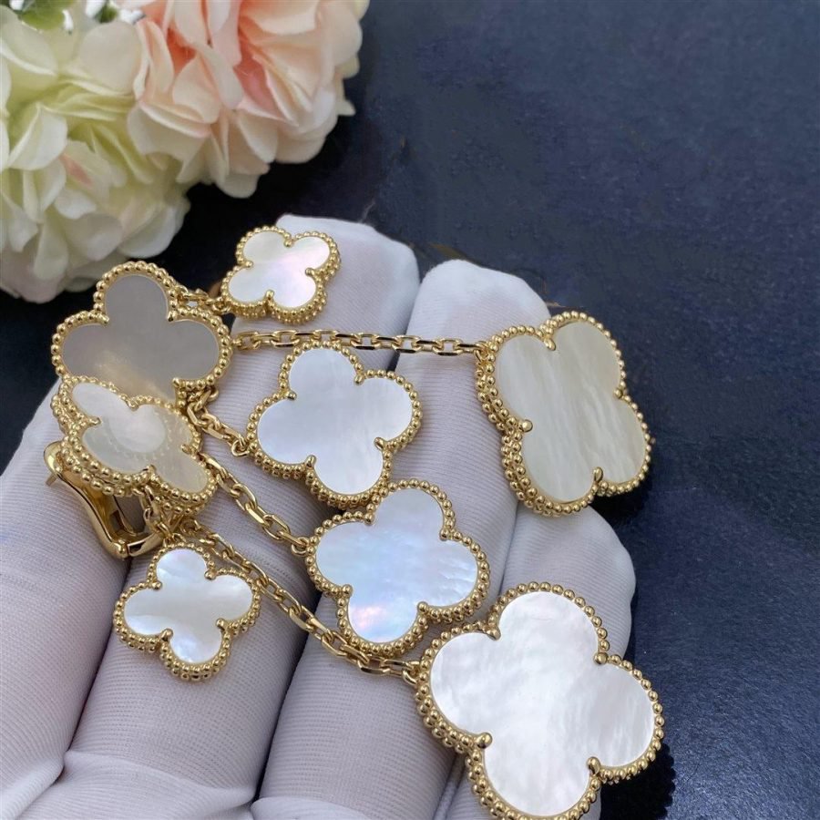 [Elitejewels]CLOVER EARRINGS WHITE MOP 4 MOTIFS GOLD