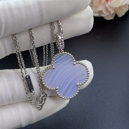 [Elitejewels]CLOVER SILVER CHALCEDONY BIG CLOVER NECKLACE