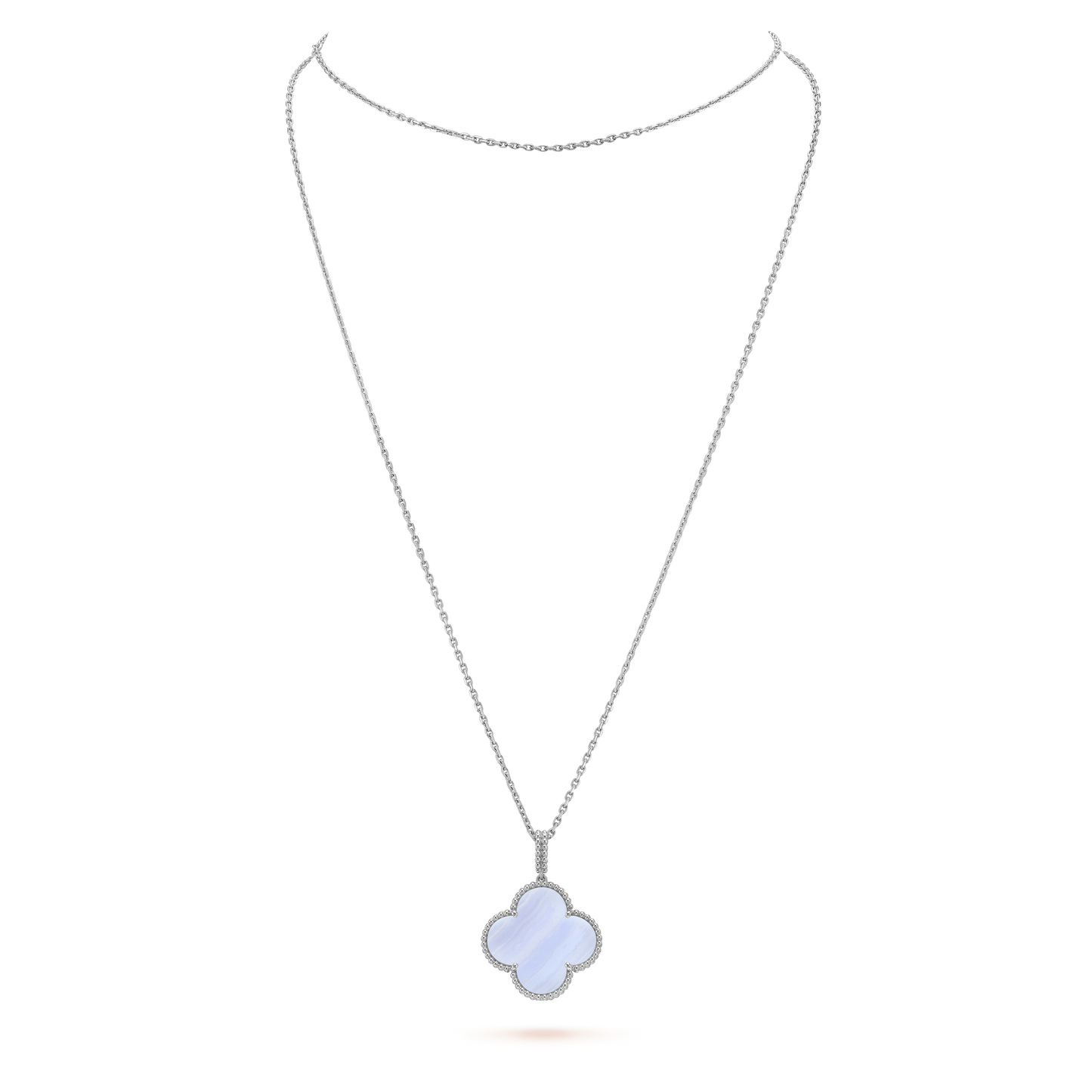 [Elitejewels]CLOVER SILVER CHALCEDONY BIG CLOVER NECKLACE