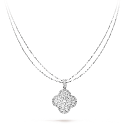 [Elitejewels]CLOVER 25MM SILVER FULL DIAMOND BIG CLOVER NECKLACE