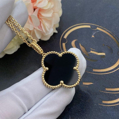 [Elitejewels]CLOVER 25MM GOLD ONYX BIG CLOVER NECKLACE