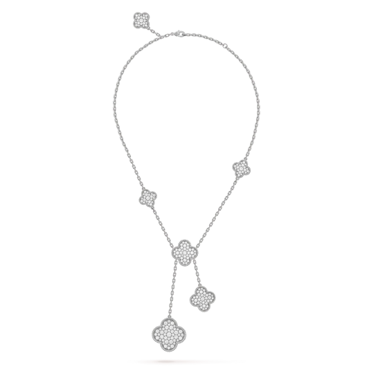 [Elitejewels]CLOVER 5 MOTIFS SILVER DIAMONDS NECKLACE