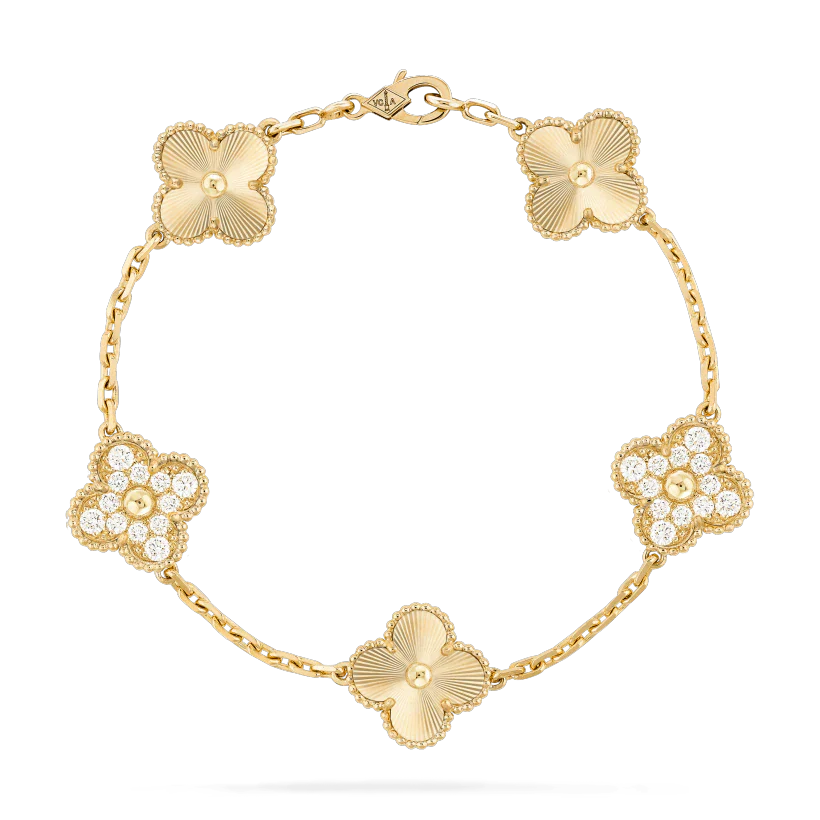 [Elitejewels]CLOVER BRACELET 5 MOTIFS GOLD DIAMOND
