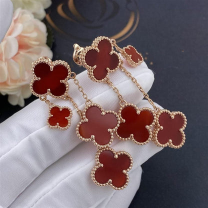 [Elitejewels]CLOVER EARRINGS CARNELIAN 4 MOTIFS PINK GOLD