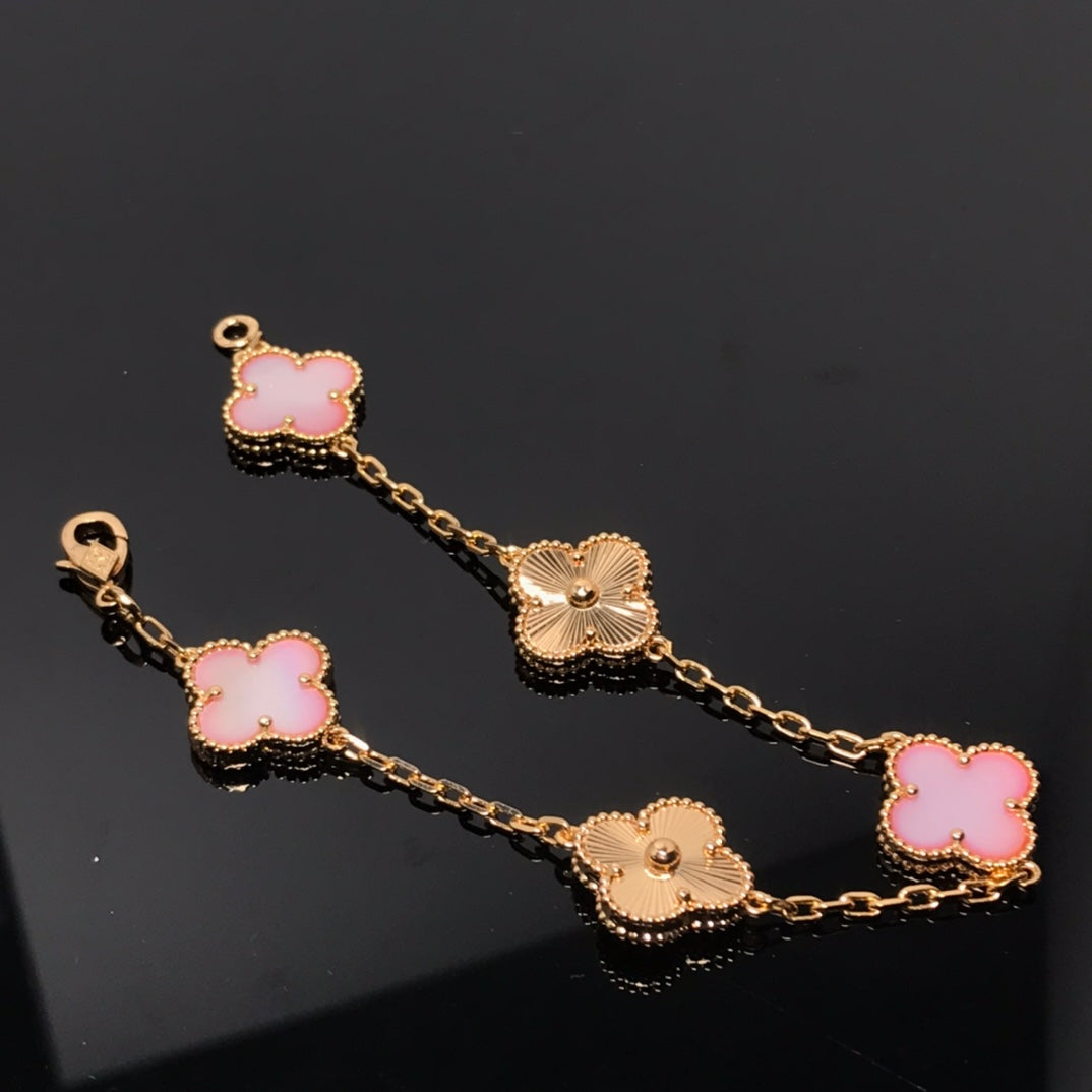 [Elitejewels]クローバーブレスレット 5モチーフ ピンク＆ピンクゴールド