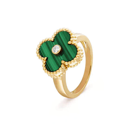 [Elitejewels] KLEEBLATT MALACHIT RING GOLD DIAMANT